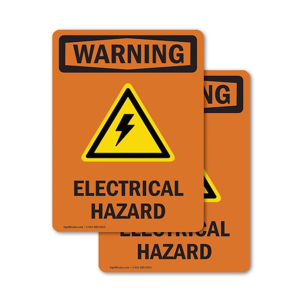 Signmission Electrical Hazard With Symbol OSHA Warning Sign, Vinyl Decal, 5in W x 7in L, 2PK OS-2PACK-WS-D-57-V-13128 - main